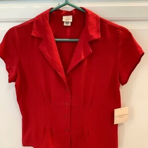 Covington Petite Size SP Blouse  Red Short Sleeve NWT
